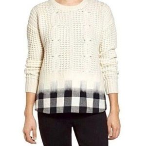 Madewell: Pullover Cable knit Mixed Plaid Woven Sweater